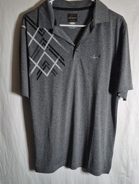 Greg Norman Men's Heather Gray Polo with Geometric Chest Detail
